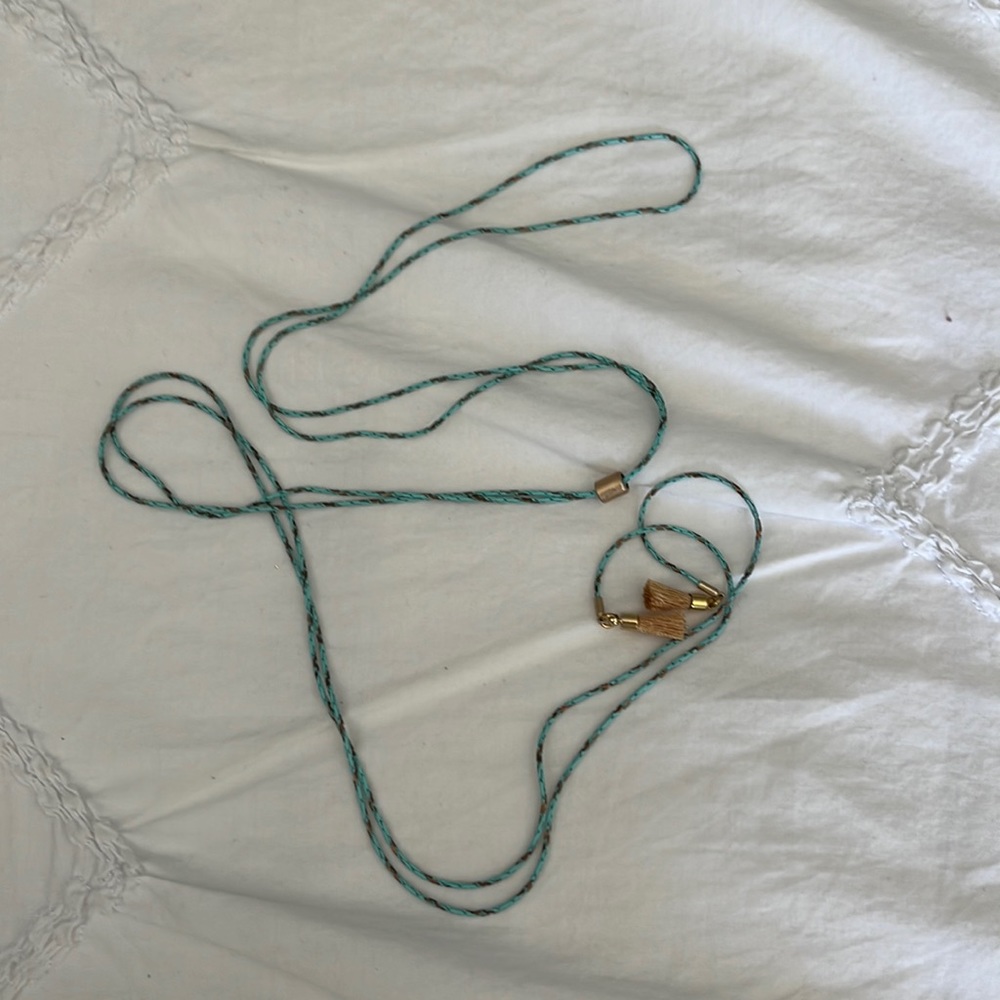 Lariat turquoise adjustable necklace with gold hardware and tassels